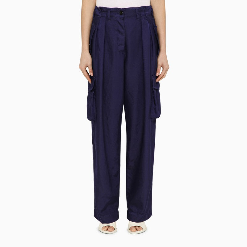 Dries Van Noten Ink Blue Nylon Cargo Trousers Women