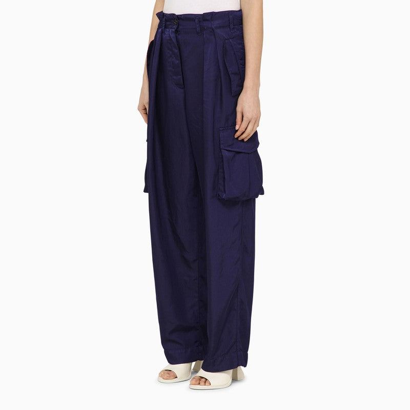 Dries Van Noten Ink Blue Nylon Cargo Trousers Women