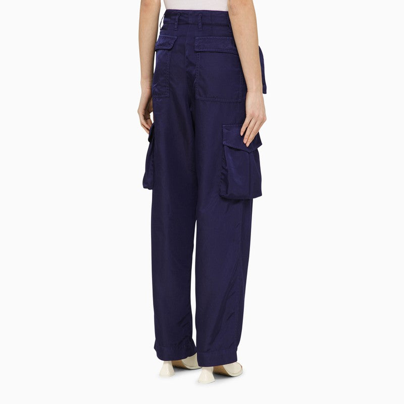 Dries Van Noten Ink Blue Nylon Cargo Trousers Women