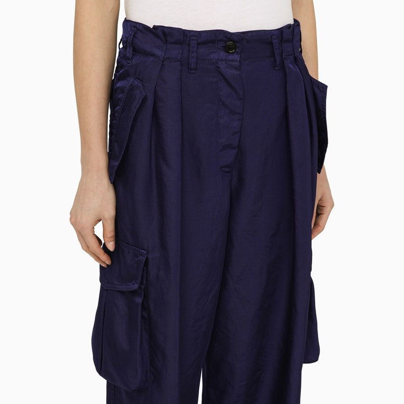 Dries Van Noten Ink Blue Nylon Cargo Trousers Women