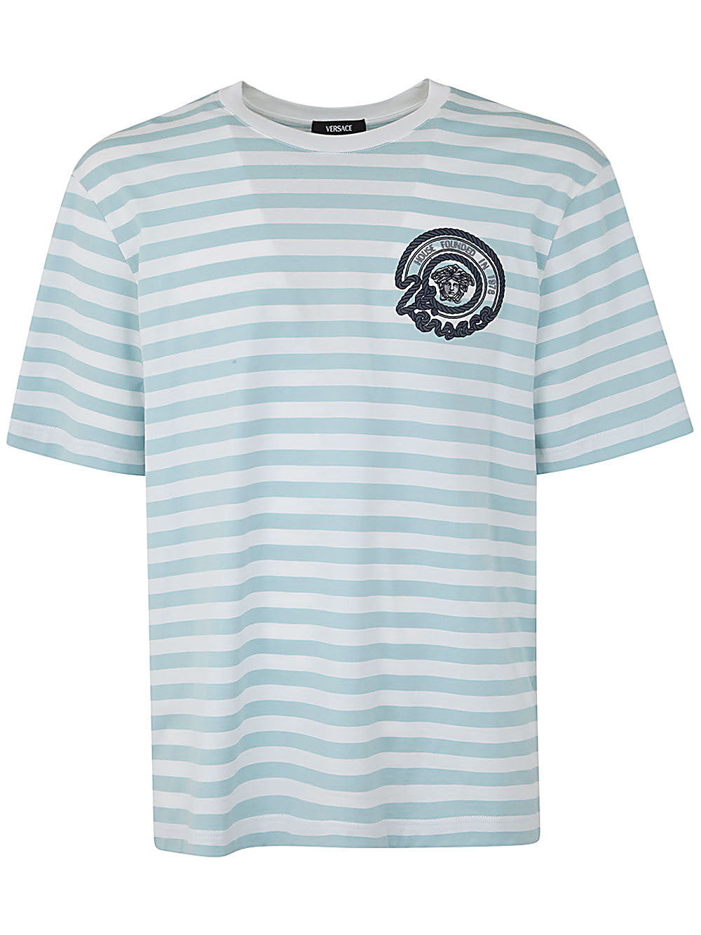 Versace Men T-Shirt Striped Jersey Fabric .5 Embroidered Versace Nautical Emblem