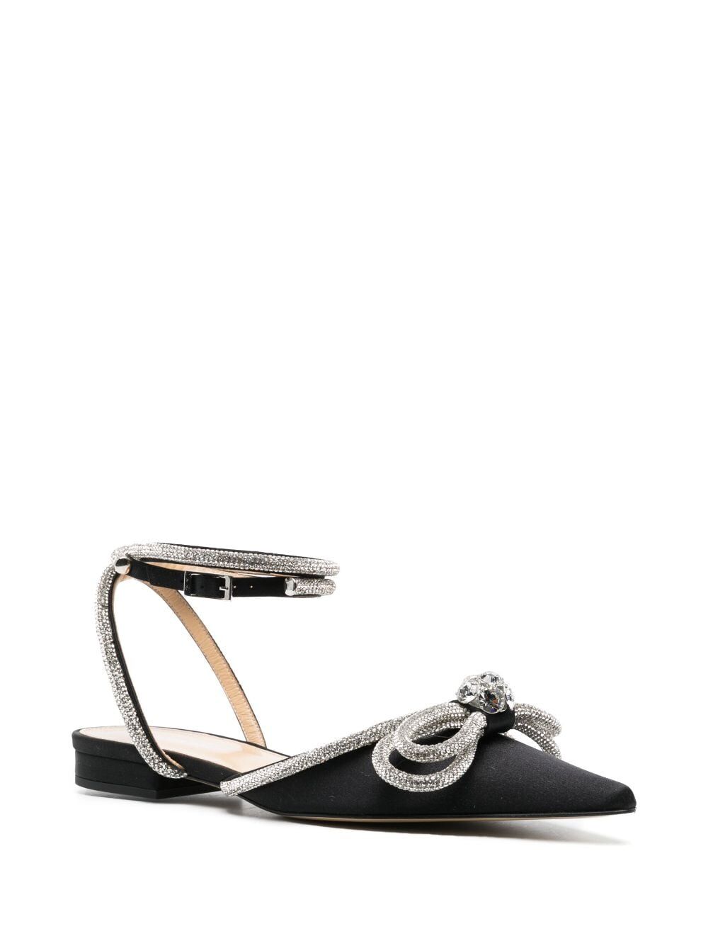 Mach & Mach Women Double Bow Black Satin Flats