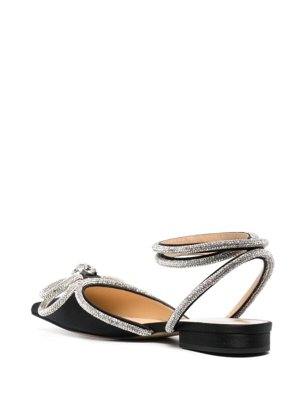 Mach & Mach Women Double Bow Black Satin Flats