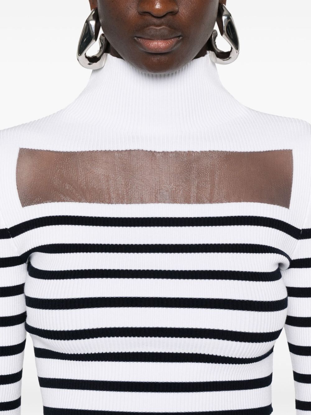 Jean Paul Gaultier Women Ribbed Mariniere Pullover With Transparent Window Detail