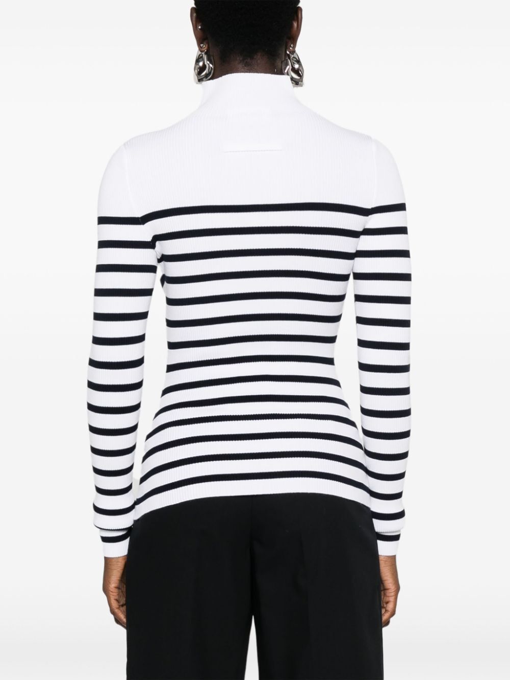 Jean Paul Gaultier Women Ribbed Mariniere Pullover With Transparent Window Detail