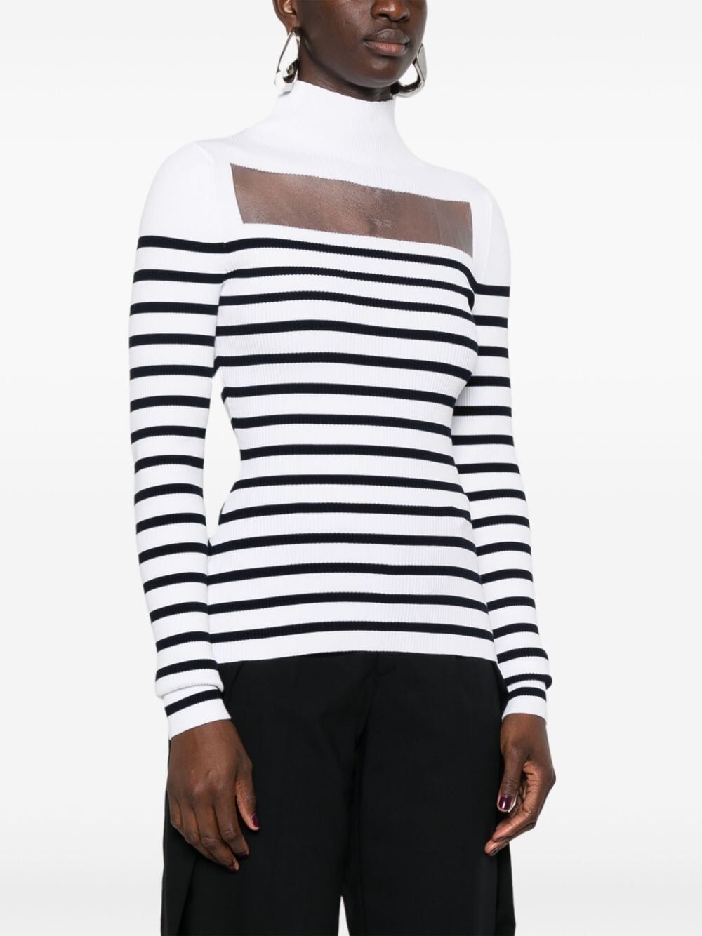 Jean Paul Gaultier Women Ribbed Mariniere Pullover With Transparent Window Detail