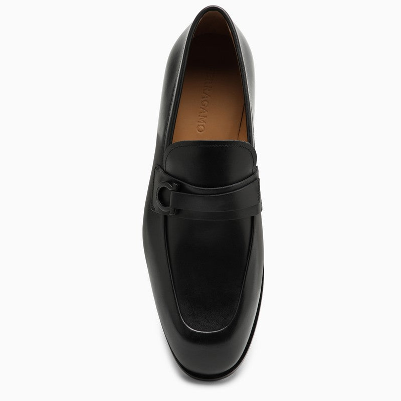 Ferragamo Black Leather Gancini Ornament Moccasin Men