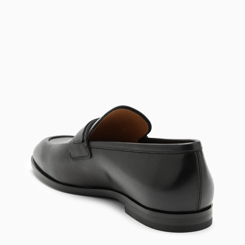 Ferragamo Black Leather Gancini Ornament Moccasin Men