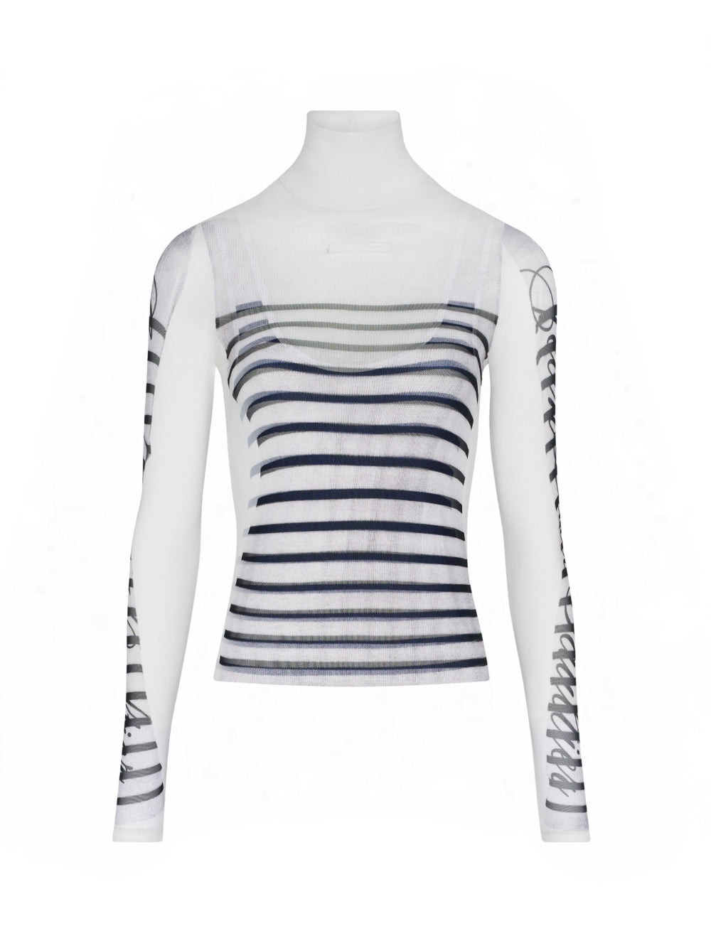 Jean Paul Gaultier Women Spandex And Mesh Longsleeve Top Printed "Feathers Mariniere"