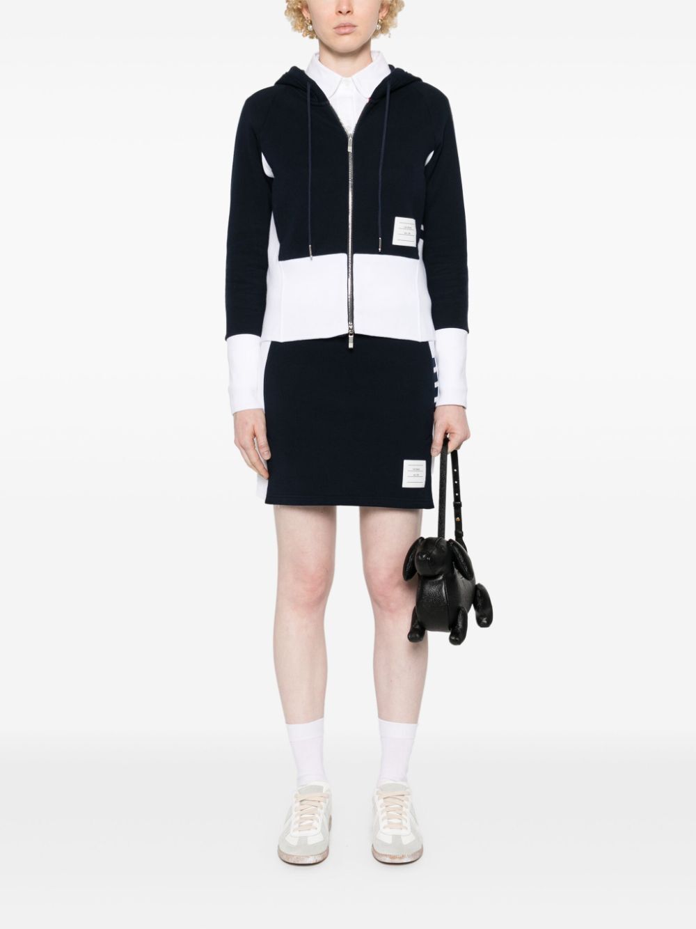 Thom Browne Women Mini Skirt W/ Engineered 4 Bar In Blocked Classic Solid Classic Loopback Jersey