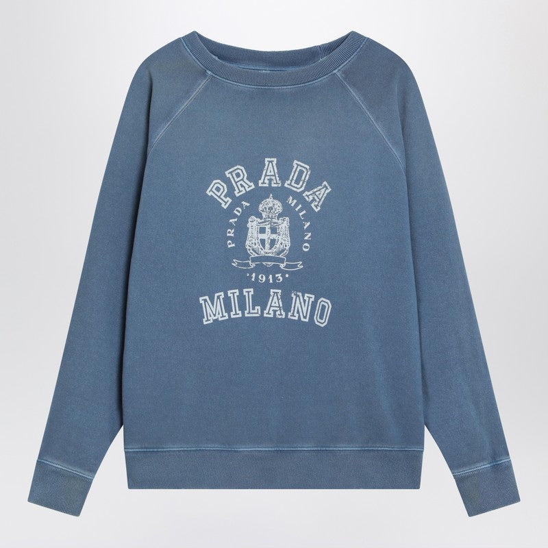 Prada Vintage Effect Blue Sweatshirt With Logo Women