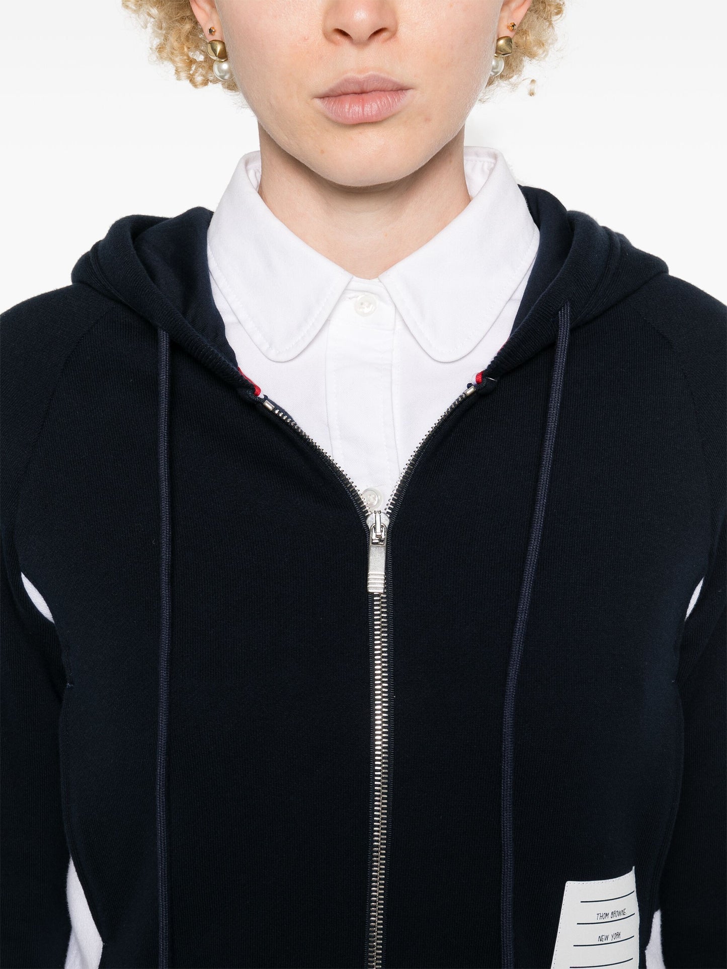 Thom Browne Women Blouson Zip Up Hoodie W/ Engineered 4 Bar In Color Blocked Solid Classic Loopback Jersey