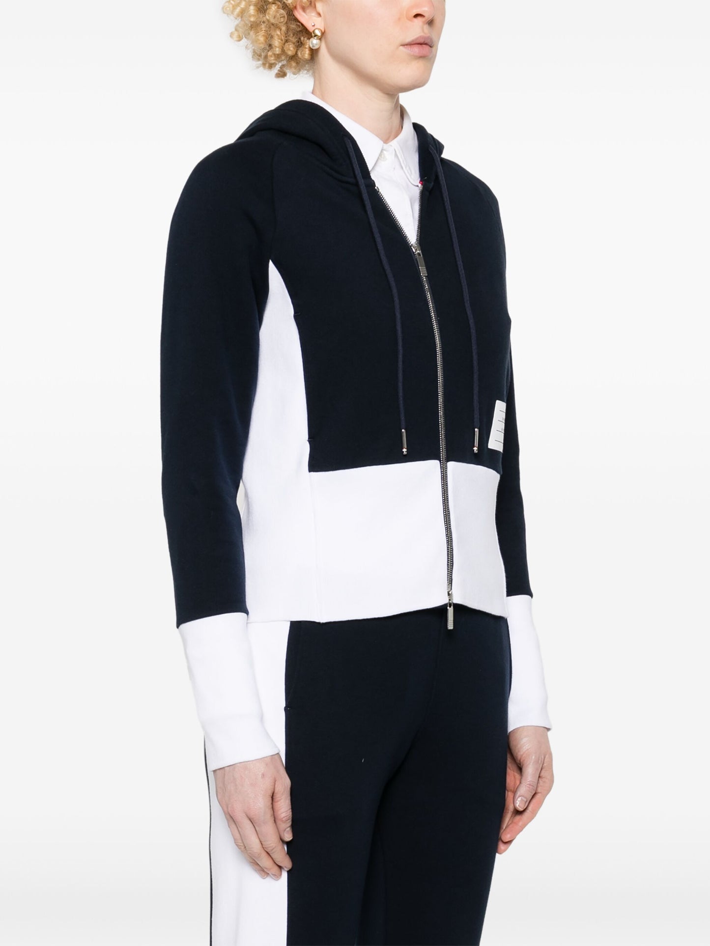 Thom Browne Women Blouson Zip Up Hoodie W/ Engineered 4 Bar In Color Blocked Solid Classic Loopback Jersey