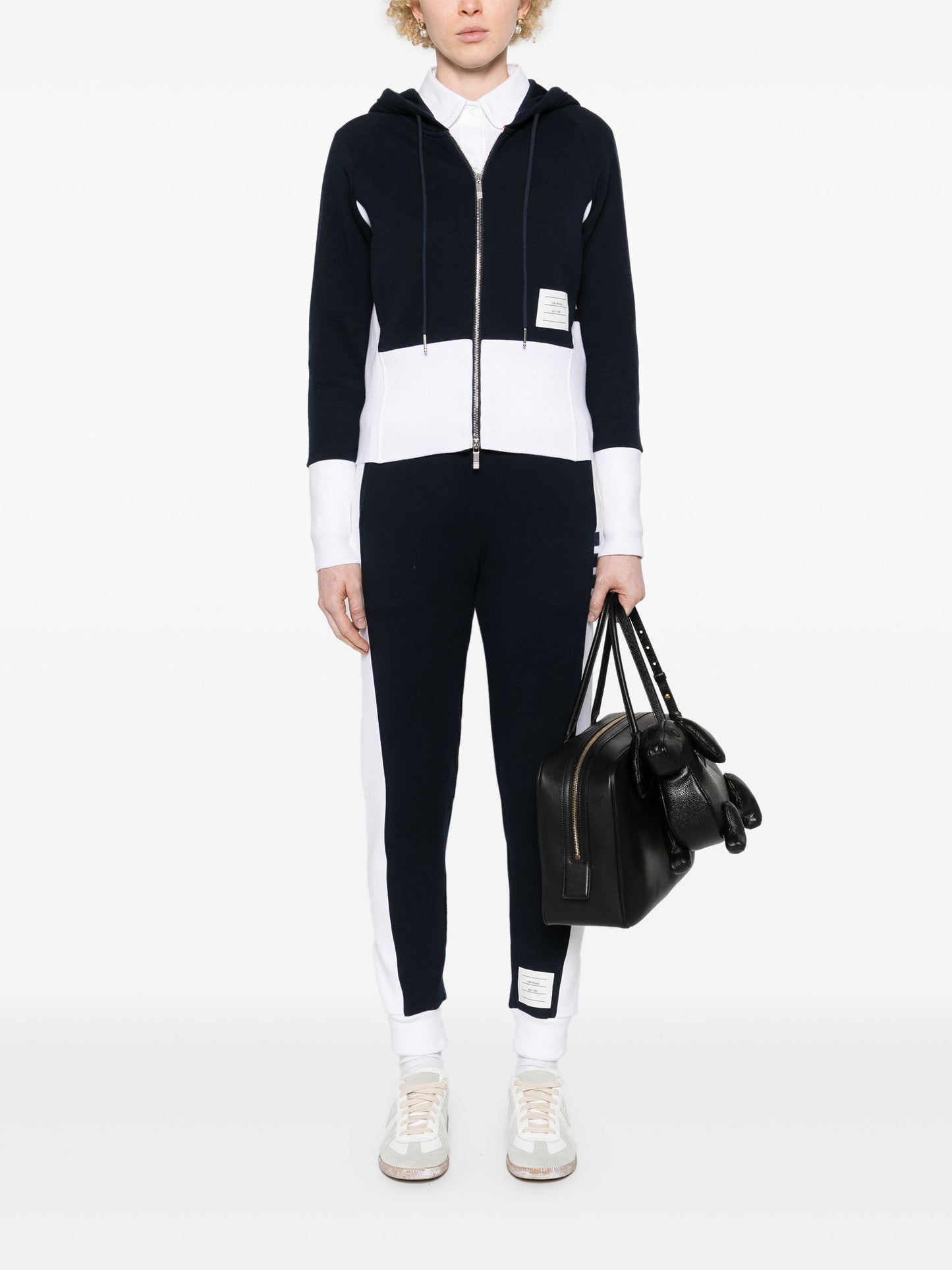 Thom Browne Women Blouson Zip Up Hoodie W/ Engineered 4 Bar In Color Blocked Solid Classic Loopback Jersey