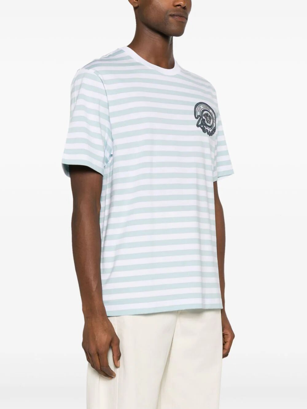 Versace Men T-Shirt Striped Jersey Fabric .5 Embroidered Versace Nautical Emblem