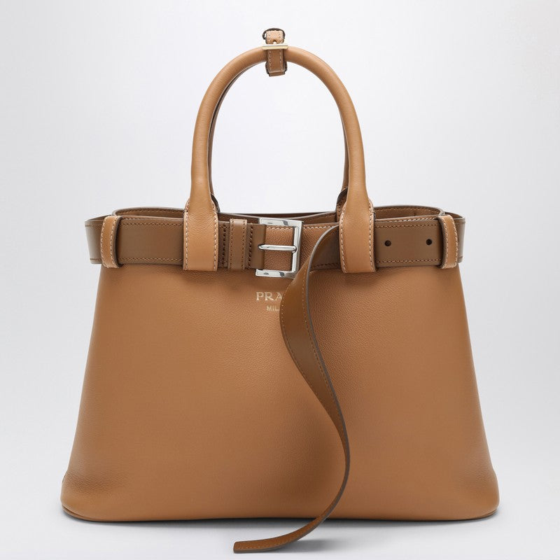 Prada Caramel-Coloured Leather Medium Buckle Bag With Belt Women