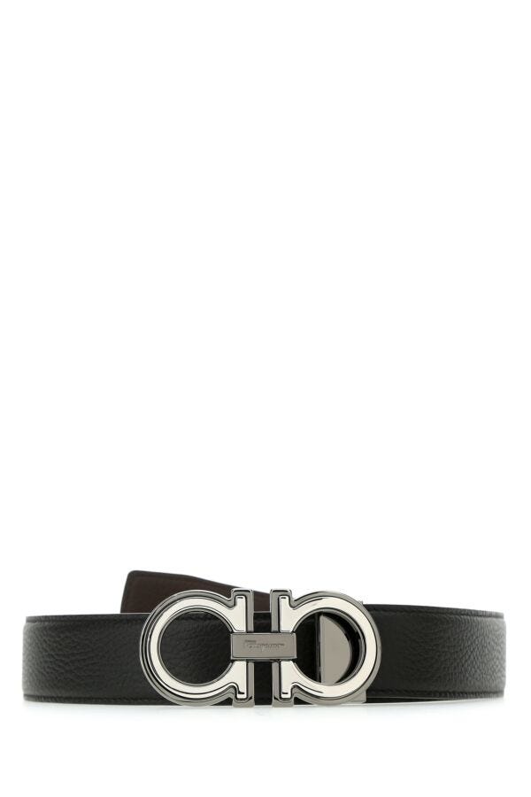 Salvatore Ferragamo Men Black Leather Reversible Belt