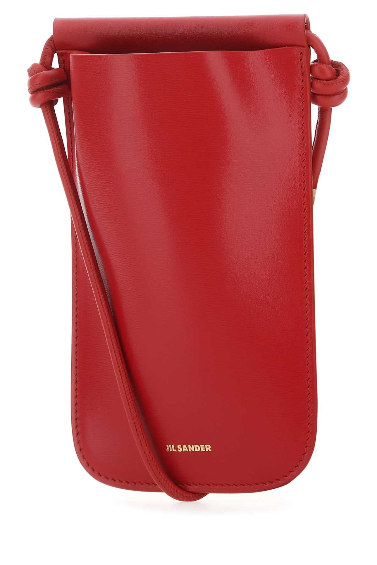 Jil Sander Women Red Leather Phone Case