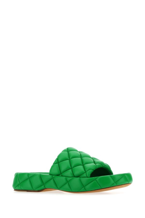Bottega Veneta Woman Grass Green Leather Padded Sandals