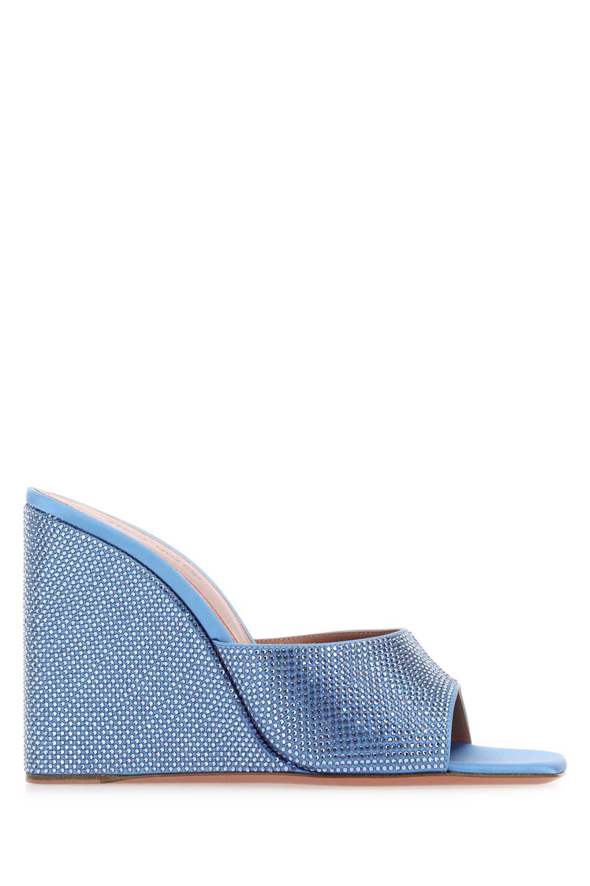 Amina Muaddi Women Cerulean Blue Satin Lupita Mules