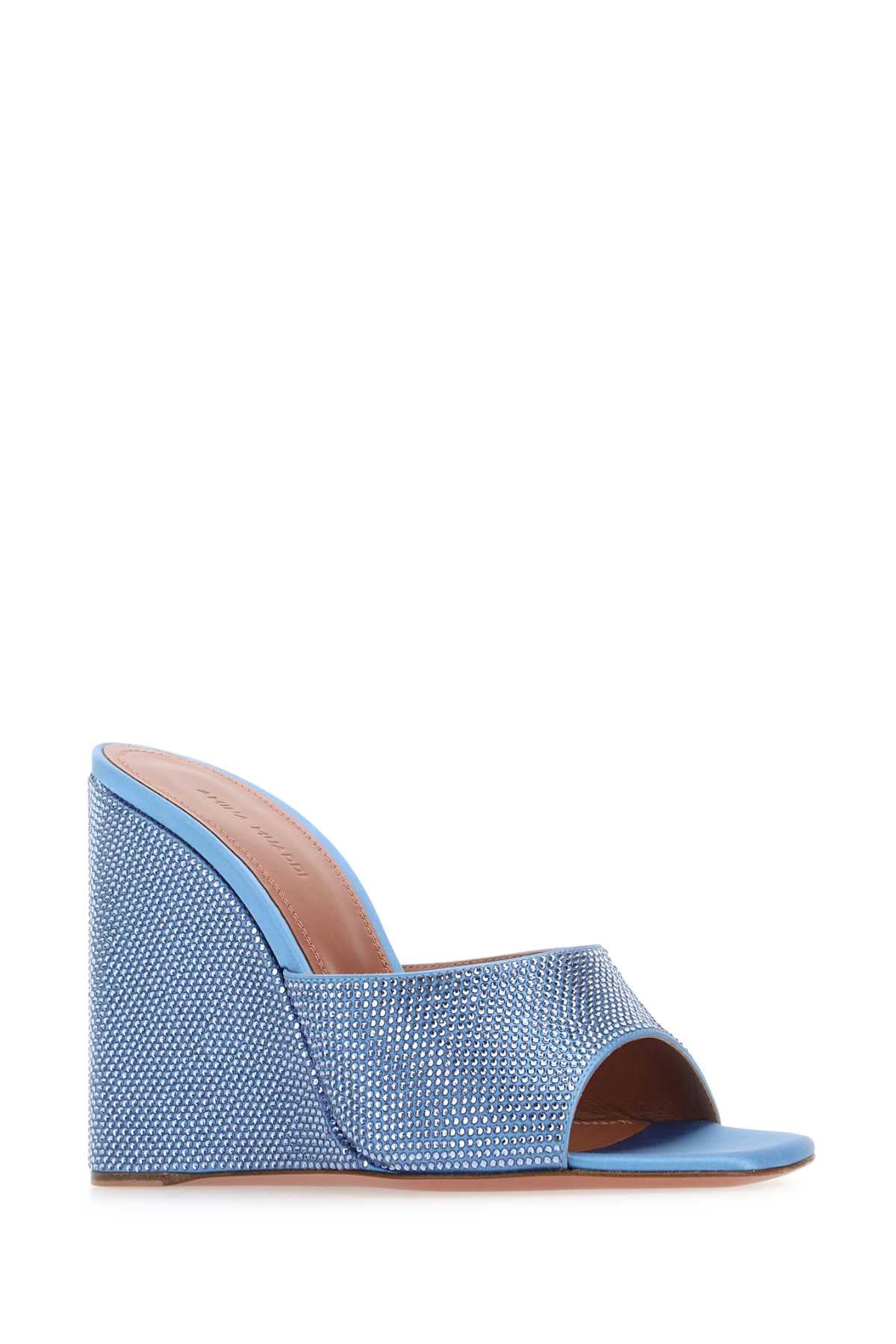 Amina Muaddi Women Cerulean Blue Satin Lupita Mules