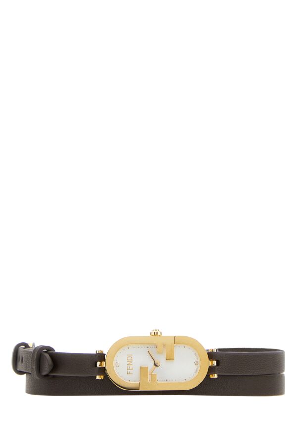 Fendi Women Brown Leather O Lock Vertical Watch