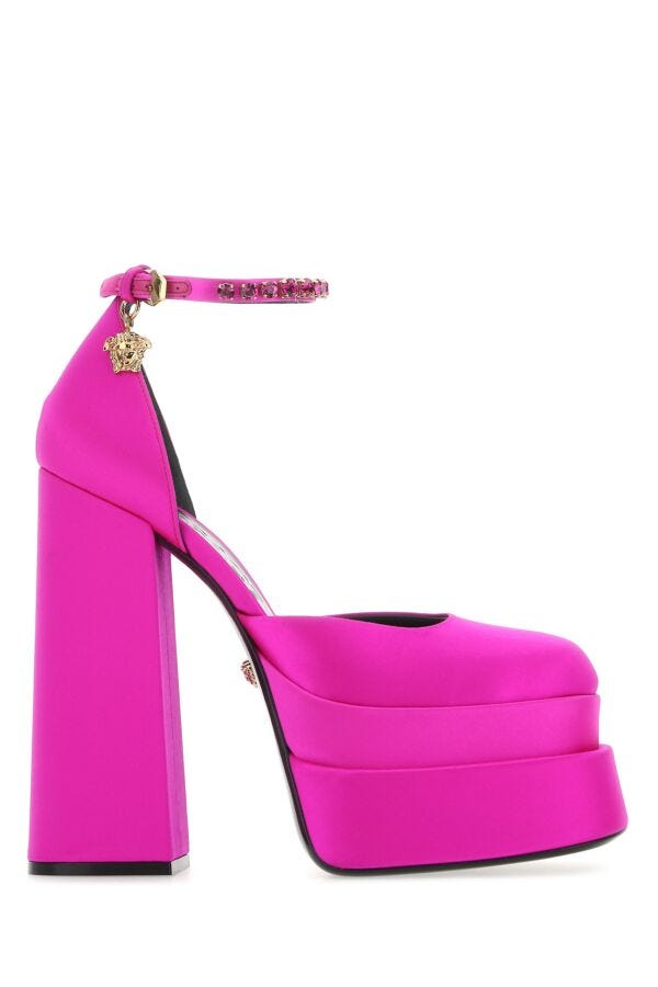 Versace Women Fuchsia Satin Medusa Aevitas Pumps