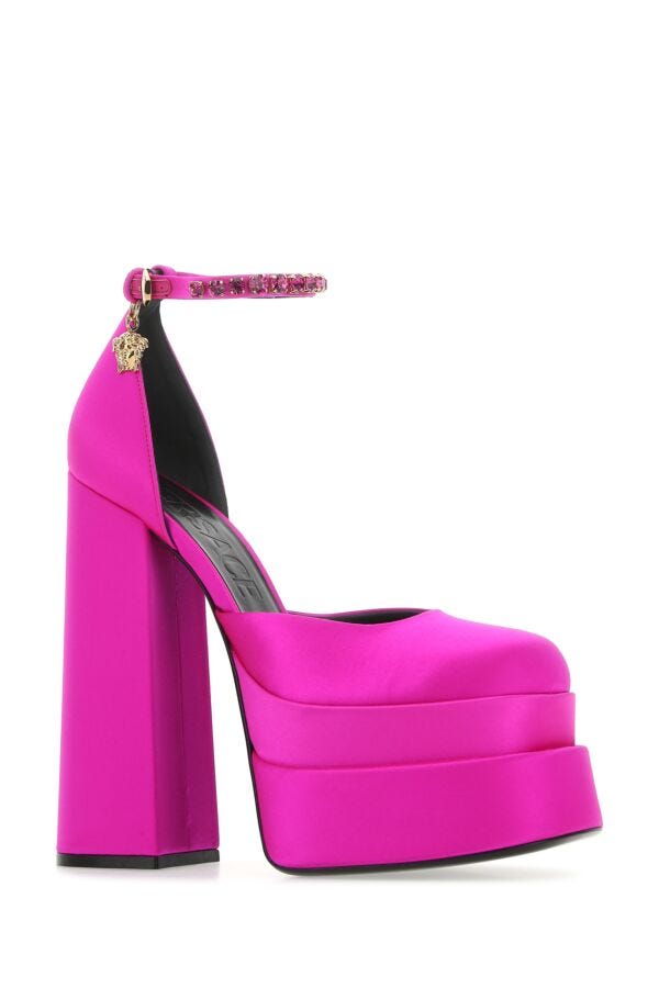 Versace Women Fuchsia Satin Medusa Aevitas Pumps