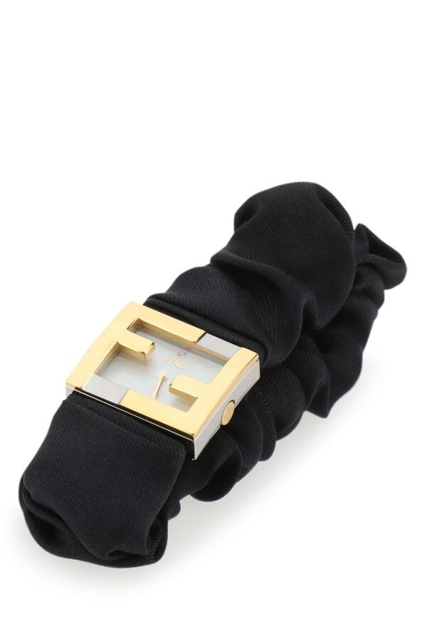 Fendi Women Stainless Steel And Black Nylon Fendimania Baguette Watch