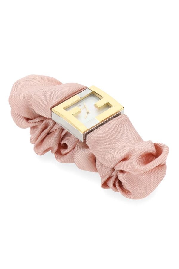 Fendi Women Stainless Steel And Pink Nylon Fendimania Baguette Watch