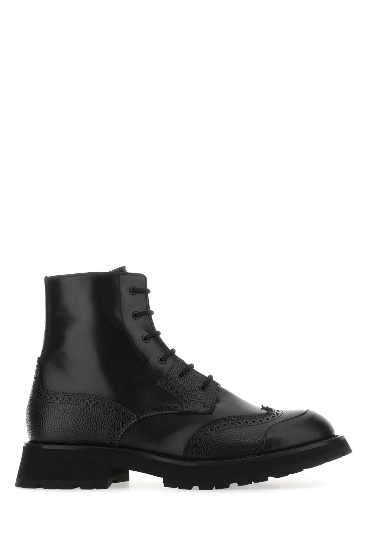 Alexander Mcqueen Men Black Leather Punk Worker Ankle Boots