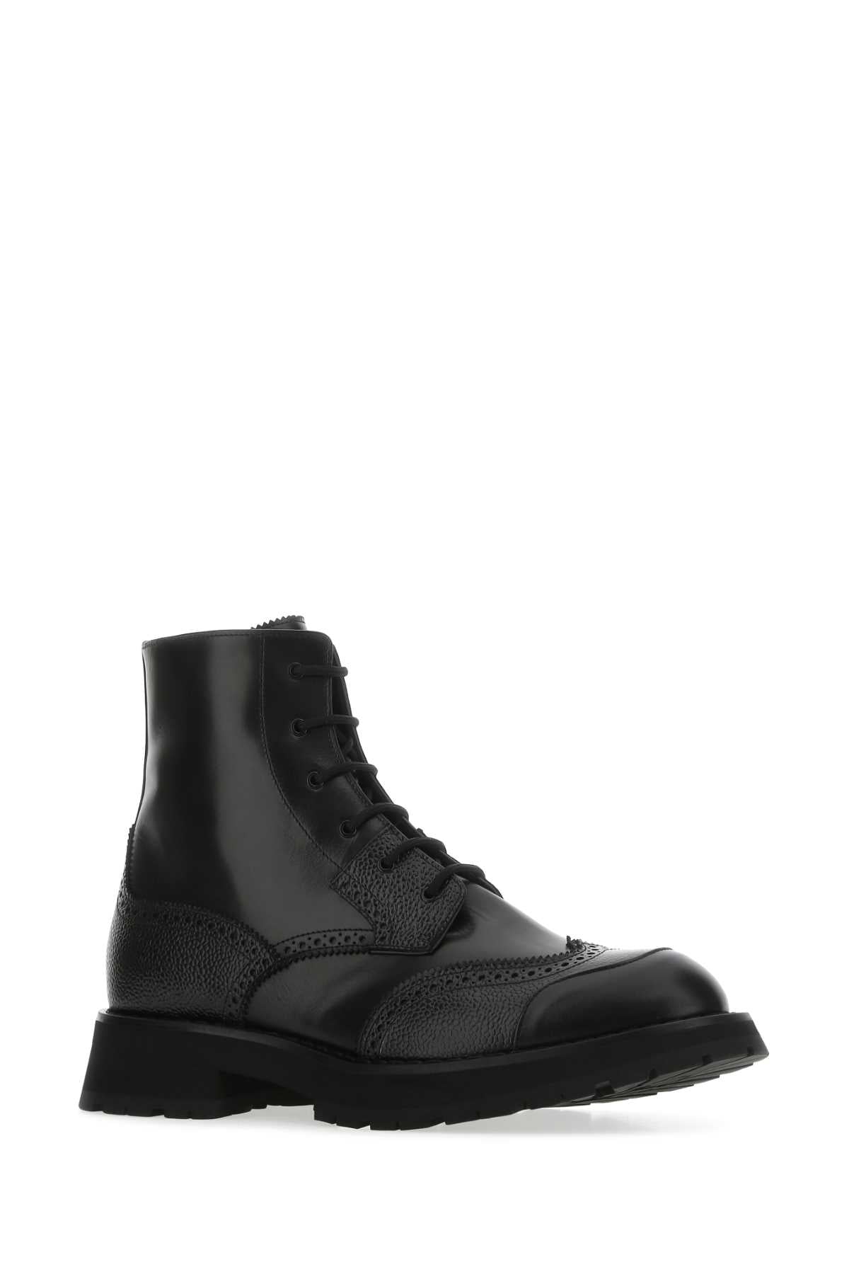 Alexander Mcqueen Men Black Leather Punk Worker Ankle Boots