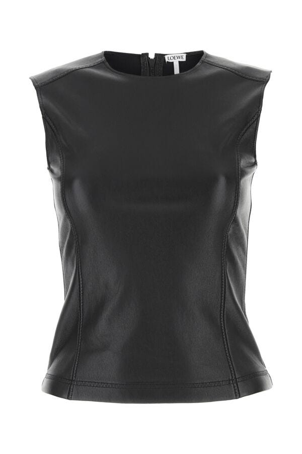 Loewe Women Black Leather And Fabric Top