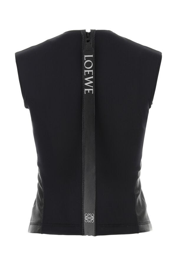 Loewe Women Black Leather And Fabric Top