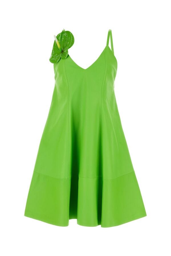 Loewe Women Fluo Green Leather Mini Dress