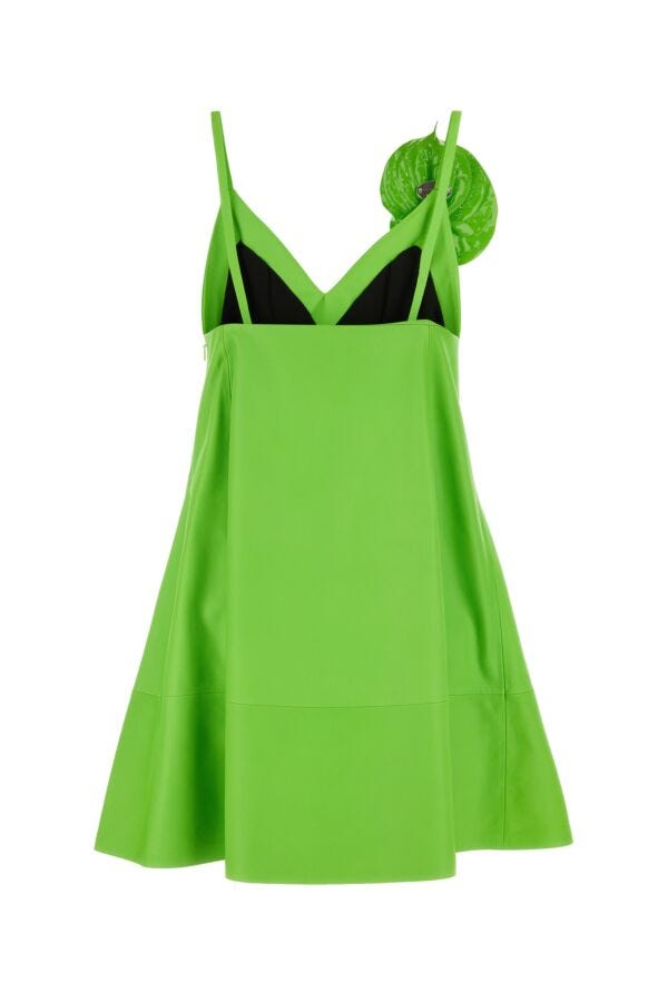 Loewe Women Fluo Green Leather Mini Dress