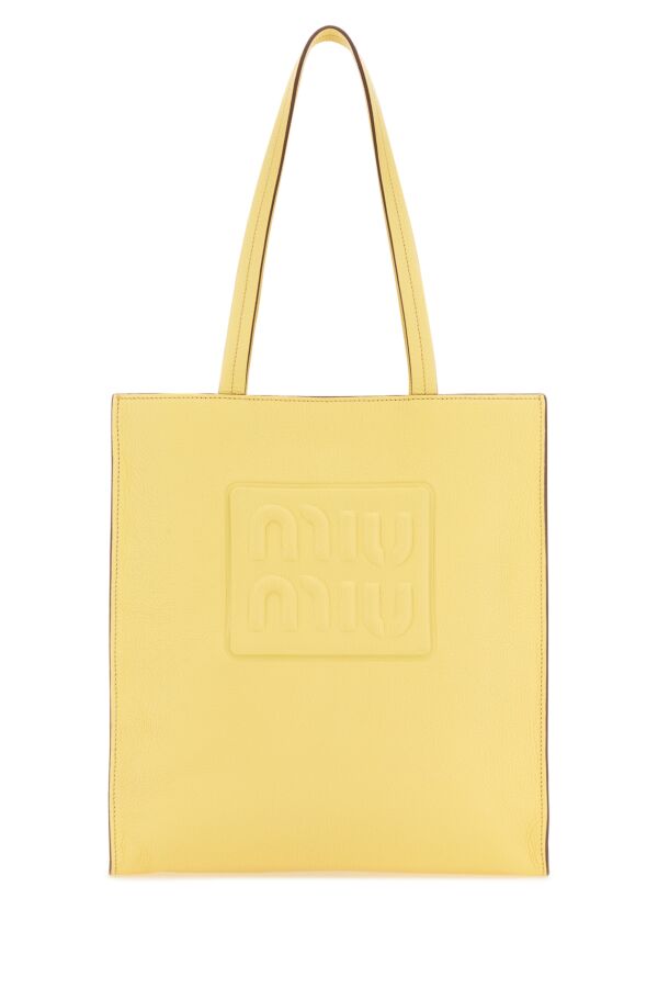 Miu Miu Women Pastel Yellow Leather Shopping Bag