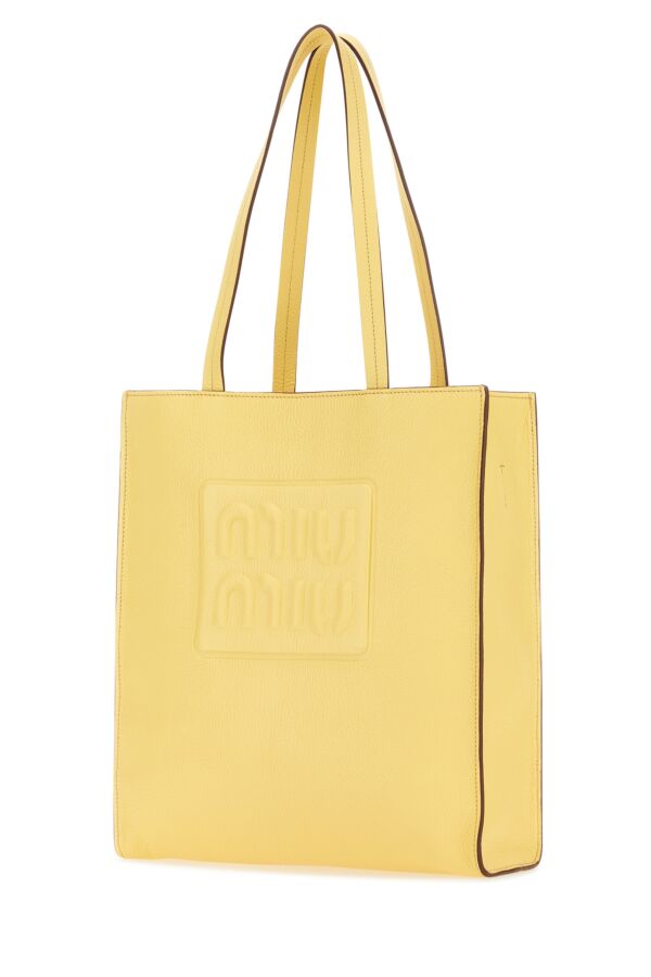 Miu Miu Women Pastel Yellow Leather Shopping Bag