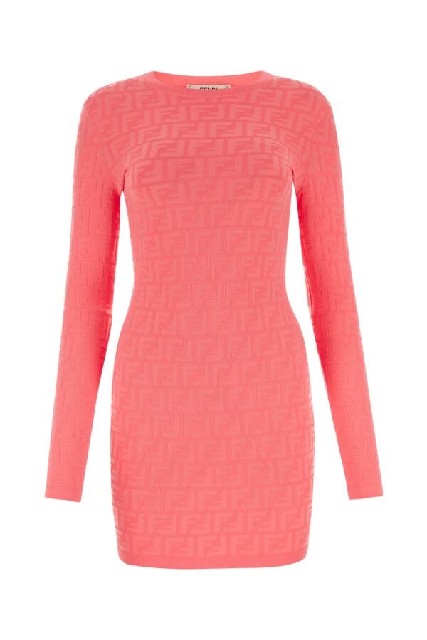 Fendi Women Fluo Pink Viscose Blend Mini Dress