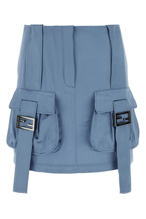 Fendi Women Cerulean Blue Satin Mini Skirt