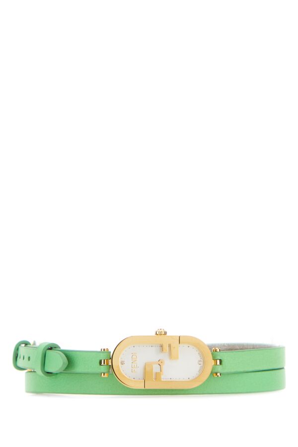 Fendi Women Mint Green Leather O Lock Vertical Watch