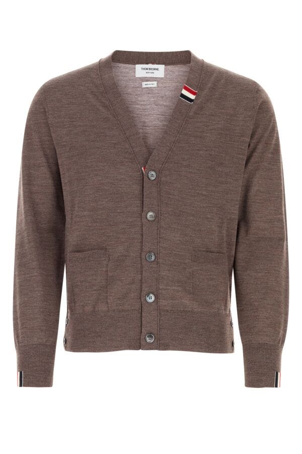 Thom Browne Men Melange Dove Grey Wool Blend Cardigan