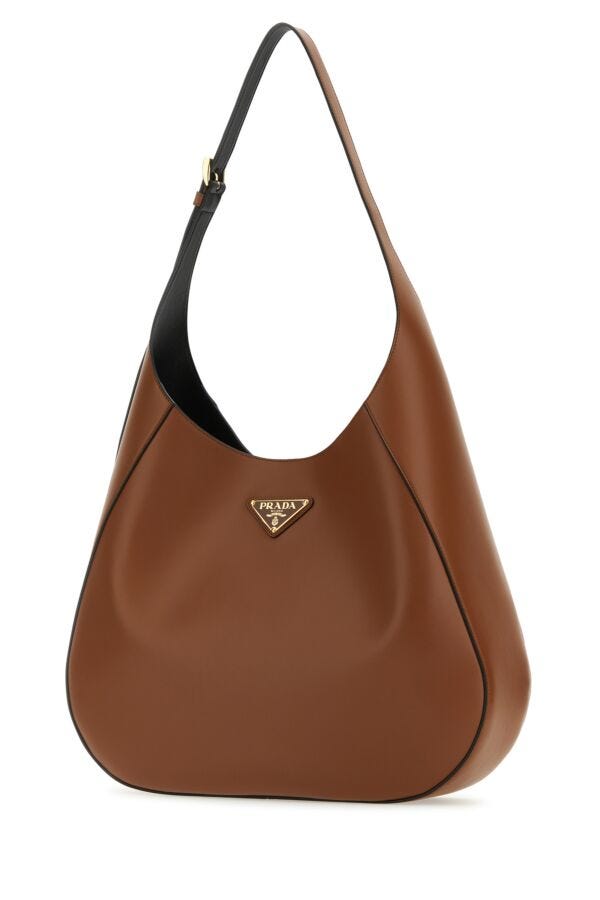 Prada Women Brown Leather Large Shoulder Bag