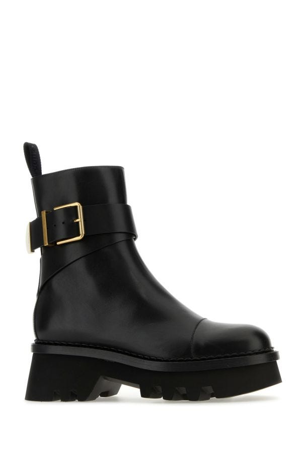 Chloe Woman Black Leather Owena Ankle Boots