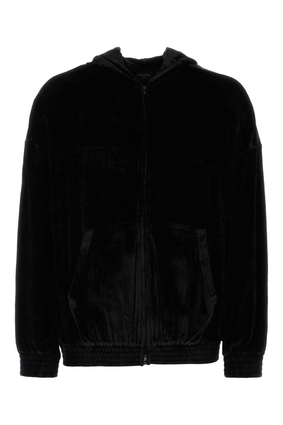 Balenciaga Men Black Velvet Oversize Sweatshirt