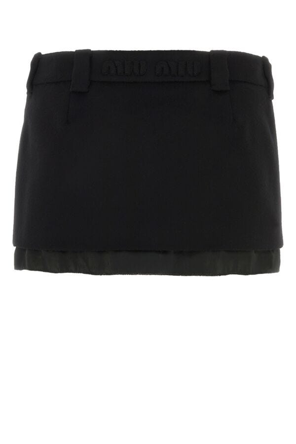 Miu Miu Women Black Wool Blend Mini Skirt