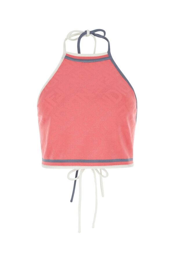 Fendi Women Dark Pink Viscose Blend Crop Top