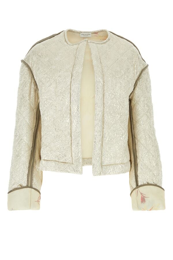 Dries Van Noten Women Platinum Silk Blend Bomber Jacket