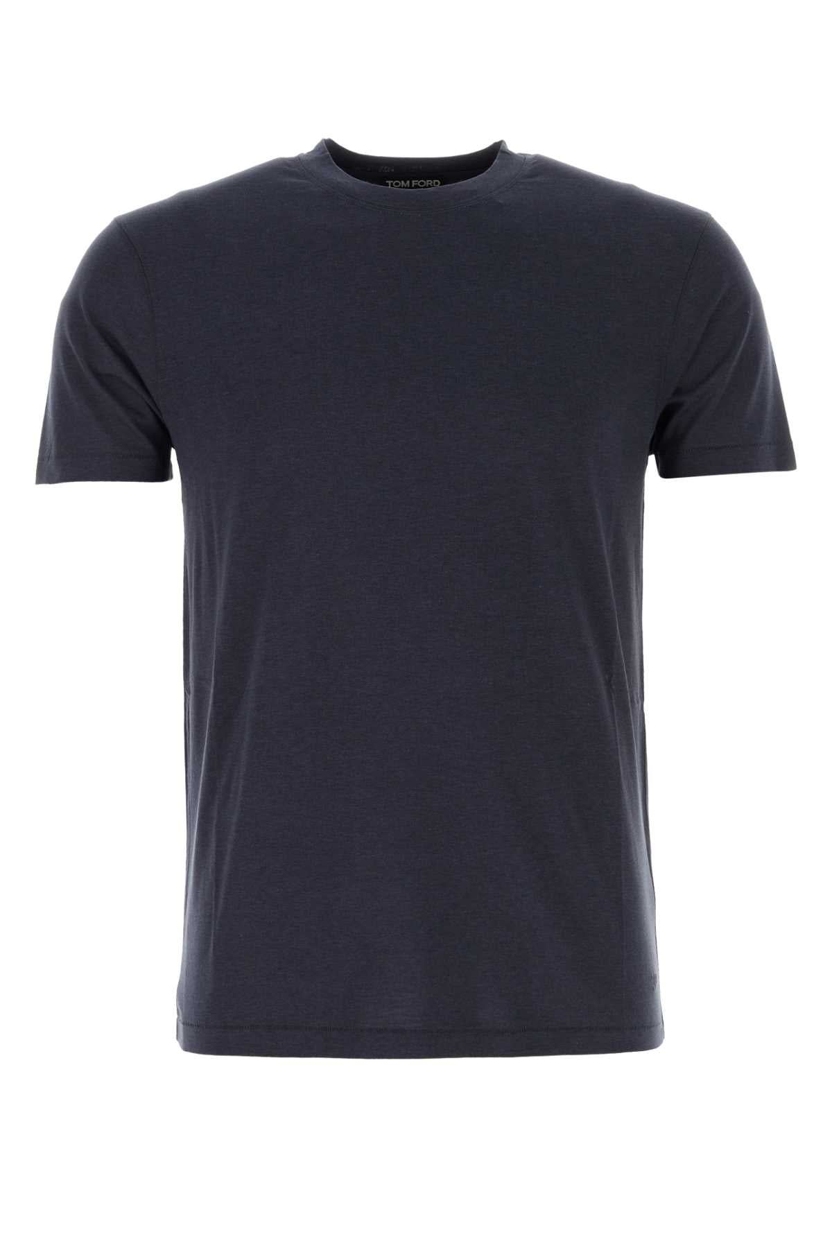 Tom Ford Men Navy Blue Lyocell Blend T-Shirt