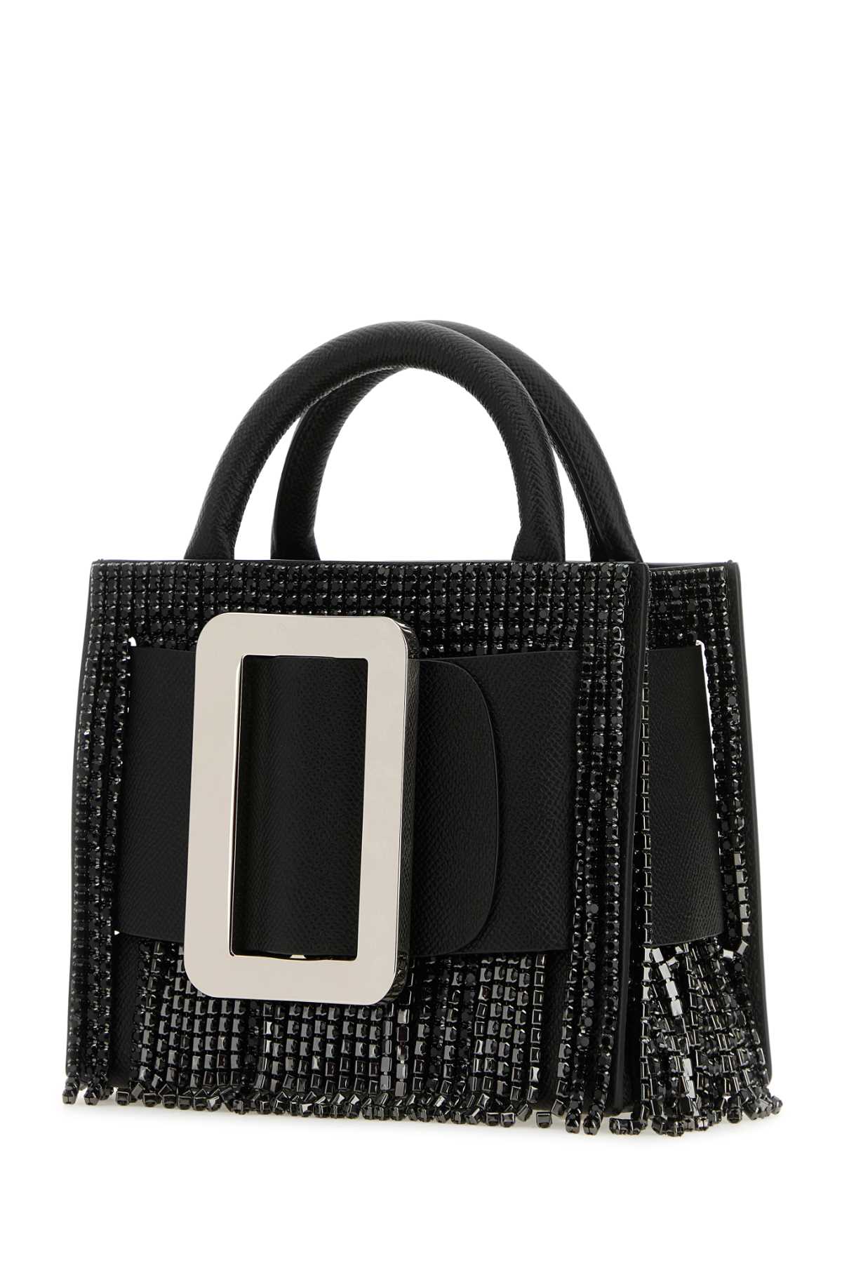 Boyy Women Black Leather Bobby 18 Crystal Flapper Handbag